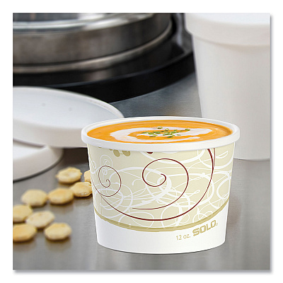 Solo Double Poly Paper Food Containers, 12 oz, 3.6 Diameter x 3.3 h, Symphony Design, 25/Pack, 20 Packs/Carton (SCCHS4125SYM)