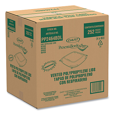 Dart PresentaBowls Pro Clear Square Bowl Lids, Large Vented Square, 8.5 x 8.5 x 1, Clear, Plastic, 63/Bag, 4 Bags/Carton (DCCPP2464BDL)
