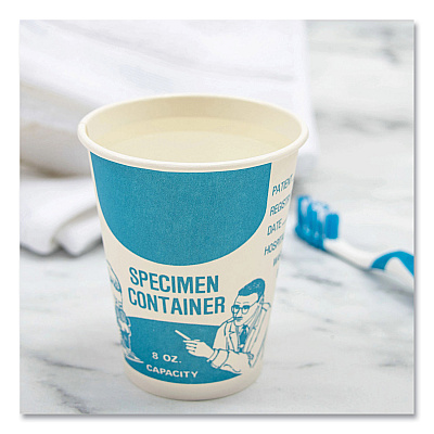 Solo Paper Specimen Cups, 8 oz, Blue/White, 50/Sleeve, 20 Sleeves/Carton (SCCSC378)