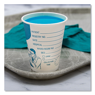 Solo Paper Specimen Cups, 8 oz, Blue/White, 50/Sleeve, 20 Sleeves/Carton (SCCSC378)