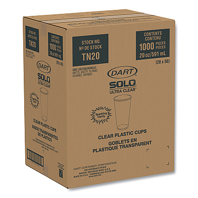 Dart Ultra Clear PETE Cold Cups, 20 oz, Clear, 50/Sleeve, 20 Sleeves/Carton (DCCTN20)