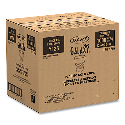 Dart High-Impact Polystyrene Squat Cold Cups, 12 oz, Translucent, 50 Cups/Sleeve, 20 Sleeves/Carton (DCCY12S)