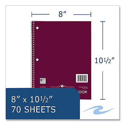 Roaring Spring Subject Wirebound Notebook, 1-Subject, Medium/College Rule, Assorted Cover, (70) 10.5 x 8 Sheets, 24/Carton (ROA10322CS)