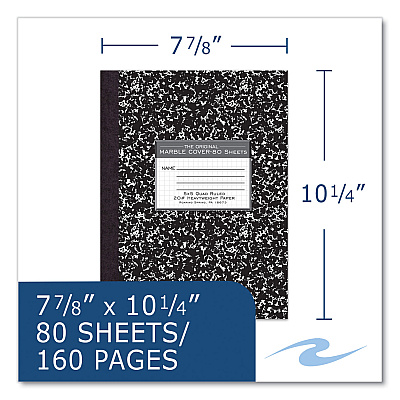 Roaring Spring Hardcover Composition Book, Quadrille 5 sq/in Rule, Black Marble Cover, (80) 10.25 x 7.88 Sheets, 24/Carton (ROA77475CS)