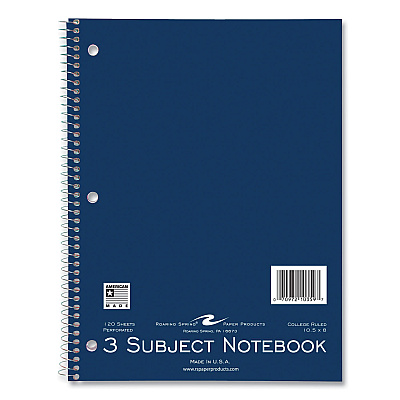 Roaring Spring Subject Wirebound Notebook, 3-Subject, Medium/College Rule, Assorted Cover, (120) 10.5 x 8 Sheets, 24/Carton (ROA10359CS)