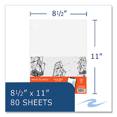 Roaring Spring Whitelines Engineering Pad, 5 sq/in Quadrille Rule, 80 Gray 8.5 x 11 Sheets, 24/Carton (ROA17030CS)