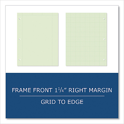 Roaring Spring Engineer Pad, (1.25" Margin), Quad Rule (5 sq/in, 1 sq/in), 100 Light Green 8.5 x 11 Sheets/Pad, 24/Carton (ROA95582CS)
