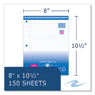Roaring Spring Loose Leaf Paper, 8 x 10.5, 3-Hole Punched, Wide Rule, White, 150 Sheets/Pack, 24 Packs/Carton (ROA20050CS)