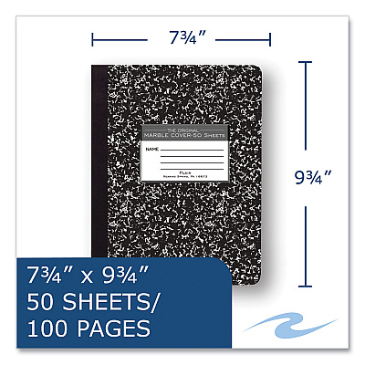 Roaring Spring Hardcover Marble Composition Book, Unruled, Black Marble Cover, (50) 9.75 x 7.5 Sheets, 48/Carton (ROA77260CS)