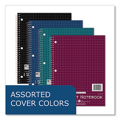 Roaring Spring Subject Wirebound Promo Notebook, 1-Subject, 4 sq/in Quad Rule, Assorted Cover, (100) 10.5 x 8 Sheets, 24/Carton (ROA10004CS)