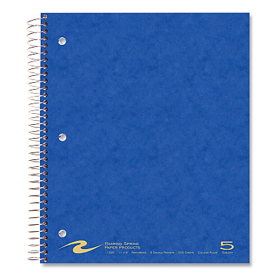 Roaring Spring Subject Wirebound Notebook, 5-Subject, Medium/College Rule, Assorted Cover, (200) 11 x 9 Sheets, 12/Carton (ROA11295CS)