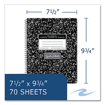 Roaring Spring Spring Signature Composition Book, Med/College Rule, Black Marble Cover, (70) 9.75 x 7.5 Sheets, 24/Carton (ROA10111CS)