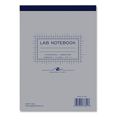 Roaring Spring Lab and Science Carbonless Notebook, Quad Rule (4 sq/in), Gray Cover, (100) 8.5 x 11 Sheets, 24/Carton (ROA77641CS)