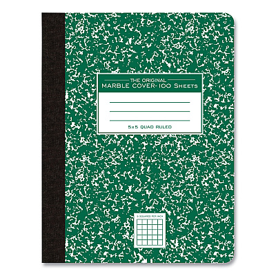 Roaring Spring Hardcover Composition Book, Quadrille 5 sq/in Rule, Green Marble Cover, (100) 9.75 x 7.5 Sheets, 24/Carton (ROA77255CS)