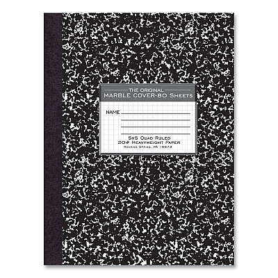 Roaring Spring Hardcover Composition Book, Quadrille 5 sq/in Rule, Black Marble Cover, (80) 10.25 x 7.88 Sheets, 24/Carton (ROA77475CS)