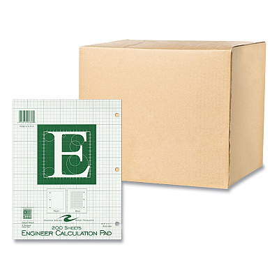 Roaring Spring Engineer Pad, (0.5" Margins), Quad Rule (5 sq/in, 1 sq/in), 200 Light Green 8.5 x 11 Sheets/Pad, 12/Carton (ROA95389CS)