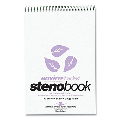 Roaring Spring EnviroShades Steno Pad, Gregg Rule, White Cover, 80 Orchid 6 x 9 Sheets, 24 Pads/Carton (ROA12264CS)