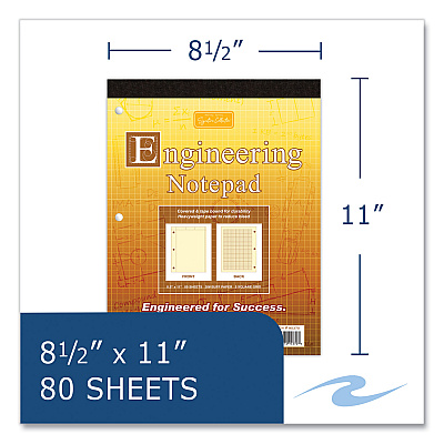 Roaring Spring Covered Engineering Pad, 5 sq/in Quadrille Rule, 80 Buff 8.5 x 11 Sheets, 24/Carton (ROA95370CS)
