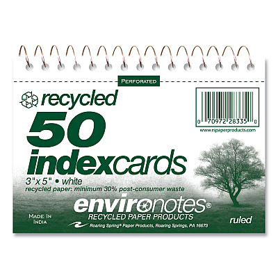 Roaring Spring Environotes Wirebound Recycled Index Cards, Narrow Rule, 3 x 5, White, 50 Cards, 24/Carton (ROA28335CS)
