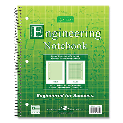 Roaring Spring Wirebound Engineering Notebook, 20 lb Paper Stock, Green Cover, 80-Green 11 x 8.5 Sheets, 24/Carton (ROA11382CS)