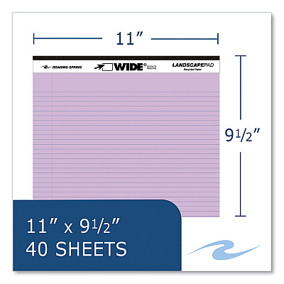 Roaring Spring WIDE Landscape Format Writing Pad, Medium/College Rule, 40 Assorted Colors 11 x 9.5 Sheets, 12/Carton (ROA74535CS)