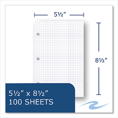 Roaring Spring Graph Filler Paper, 3-Hole, Quadrille: 5 sq in, (100) 8.5 x 5.5 Sheets, 48/Carton (ROA20815CS)