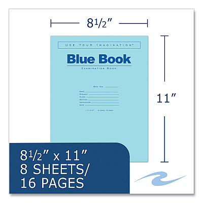 Roaring Spring Examination Blue Books, Wide/Legal Rule, Blue Cover, (8) 11 x 8.5 Sheets, 500/Carton (ROA77517CS)