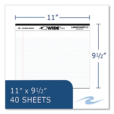 Roaring Spring WIDE Landscape Format Writing Pad, Medium/College Rule, 40 White 11 x 9.5 Sheets, 18/Carton (ROA74510CS)