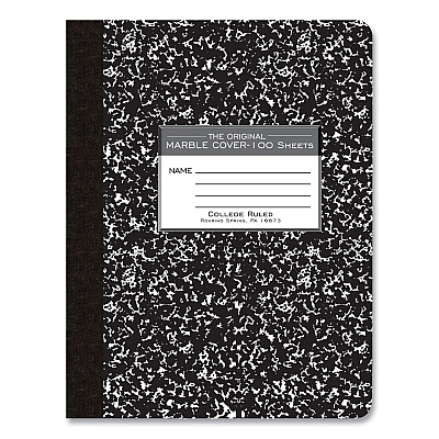 Roaring Spring Hardcover Marble Composition Book, Med/College Rule, Black Marble Cover, (100) 9.75 x 7.5 Sheets, 24/Carton (ROA77264CS)