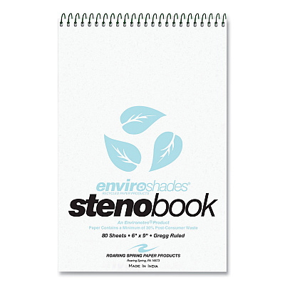 Roaring Spring EnviroShades Steno Pad, Gregg Rule, White Cover, 80 Blue 6 x 9 Sheets, 24 Pads/Carton (ROA12284CS)