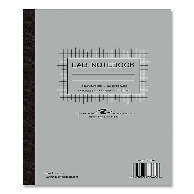 Roaring Spring Lab and Science Carbonless Notebook, Quad Rule (4 sq/in), Gray Cover, (100) 11x9.25 Sheets, 12/Carton (ROA77645CS)