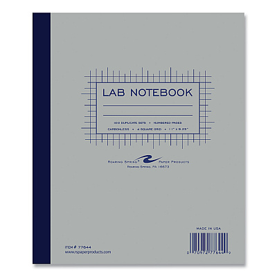 Roaring Spring Lab and Science Carbonless Notebook, Quad Rule (4 sq/in), Gray Cover, (200) 11 x 9.25 Sheets, 5/Carton (ROA77644CS)