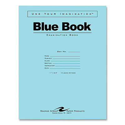 Roaring Spring Examination Blue Book, Wide/Legal Rule, Blue Cover, (10) 11 x 8.5 Sheets, 300/Carton (ROA77518CS)