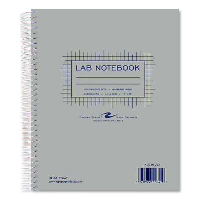 Roaring Spring Lab and Science Carbonless Notebook, Quad Rule (4 sq/in), Gray Cover, (100) 11 x 9 Sheets, 12/Carton (ROA77647CS)