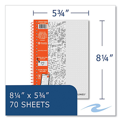 Roaring Spring Whitelines Notebook, Dot Rule (5 mm), Gray/Orange Cover, (70) 8.25 x 5.75 Sheets, 12/Carton (ROA17006CS)