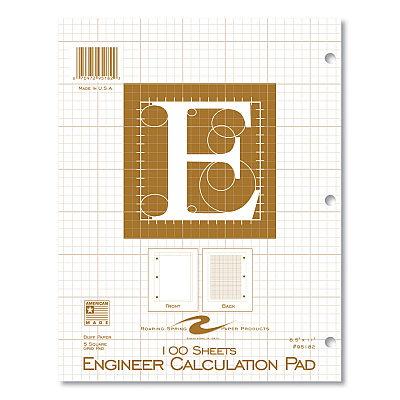 Roaring Spring Engineer Pad, Quadrille Rule (5 sq/in), 100 Buff 8.5 x 11 Sheets, 24/Carton (ROA95182CS)