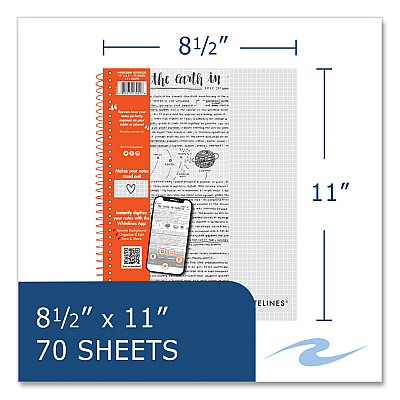 Roaring Spring Whitelines Notebook, Quadrille Rule, (5 sq/in), Gray/Orange Cover, (70) 11 x 8.5 Sheets, 12/Carton (ROA17001CS)