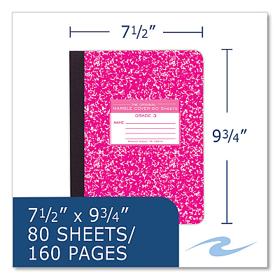 Roaring Spring Ruled Composition Book, Grade 3 Manuscript Format, Magenta Marble Cover, (80) 9.75 x 7.5 Sheets 48/Carton (ROA97227CS)