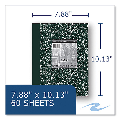 Roaring Spring Lab and Science Notebook, Quadrille Rule (5 sq in), Green Marble Cover, (60) 10.13 x 7.88 Sheets, 24/Carton (ROA77108CS)