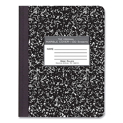 Roaring Spring Hardcover Marble Composition Book, Wide/Legal Rule, Black Marble Cover, (100) 9.75 x 7.5 Sheets, 12/Carton (ROA77231CS)