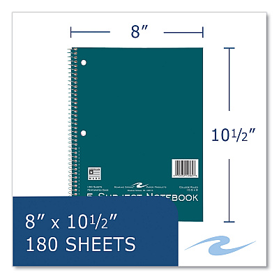 Roaring Spring Subject Wirebound Notebook, 5-Subject, Medium/College Rule, Assorted Cover, (180) 10.5 x 8 Sheets, 12/Carton (ROA10381CS)