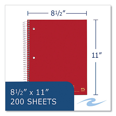 Roaring Spring Wirebound Notebook with Tabs, 5-Subject, College Rule, Randomly Assorted Covers, (200) 11 x 8.5 Sheets, 12/Carton (ROA11197CS)