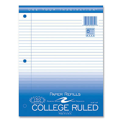 Roaring Spring Loose Leaf Paper, 8 x 10.5, 3-Hole Punched, College Rule, White, 150 Sheets/Pack, 24 Packs/Carton (ROA20051CS)