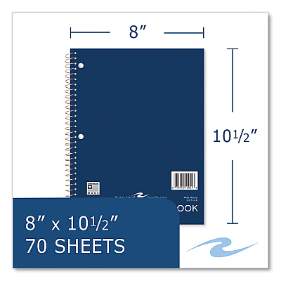 Roaring Spring Subject Wirebound Promo Notebook, 1-Subject, Wide/Legal Rule, Assorted Cover, (70) 10.5 x 8 Sheets, 24/Carton (ROA10021CS)