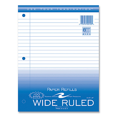 Roaring Spring Loose Leaf Paper, 8 x 10.5, 3-Hole Punched, Wide Rule, White, 100 Sheets/Pack, 48 Packs/Carton (ROA20010CS)