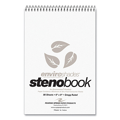 Roaring Spring EnviroShades Steno Pad, Gregg Rule, White Cover, 80 Gray 6 x 9 Sheets, 24 Pads/Carton (ROA12274CS)