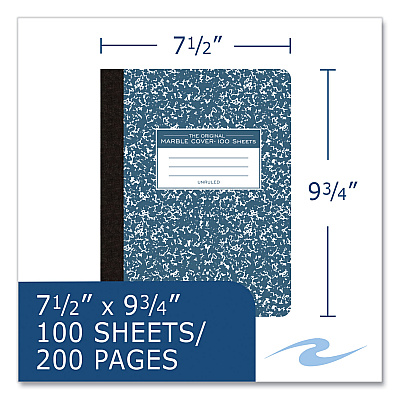 Roaring Spring Hardcover Marble Composition Book, Unruled, Blue Marble Cover, (100) 9.75 x 7.5 Sheets, 24/Carton (ROA77261CS)