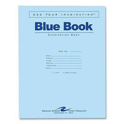 Roaring Spring Examination Blue Book, Wide/Legal Rule, Blue Cover, (4) 8.5 x 11 Sheets, 600/Carton (ROA77515CS)
