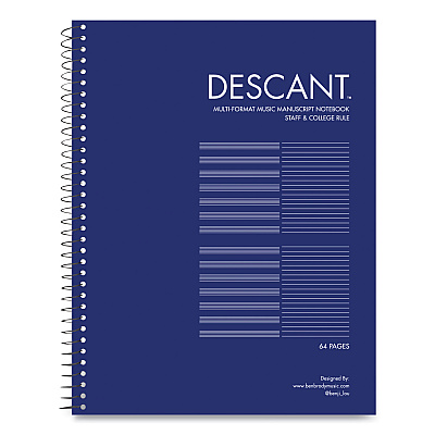 Roaring Spring Music Notebook, Medium/College Rule, Transcription Format, Blue Cover, (32) 8.5 x 11 Sheets, 24/Carton (ROA11032CS)