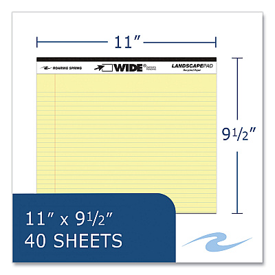 Roaring Spring WIDE Landscape Format Writing Pad, Medium/College Rule, 40 Canary 11 x 9.5 Sheets, 18/Carton (ROA74511CS)